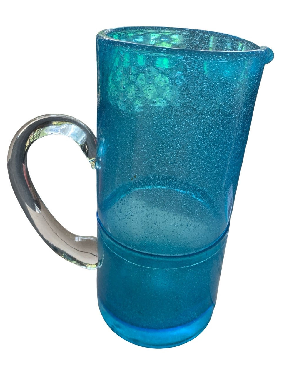 Sonoma‎ Kitchen Hand Blown Blue Bubble Glass Pitcher Band 10”